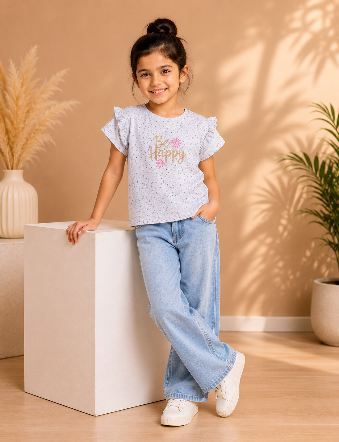 Happy Bloom Girls Ruffle Sleeve T-Shirt-2