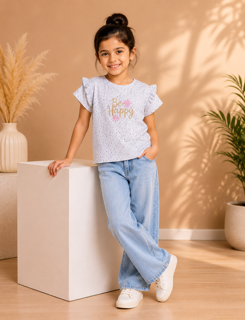 Happy Bloom Girls Ruffle Sleeve T-Shirt-2