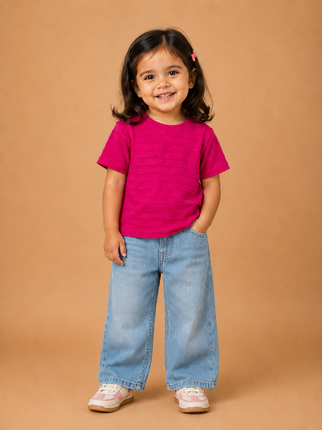 Fuchsia Sparkle Girls Textured T-Shirt-2