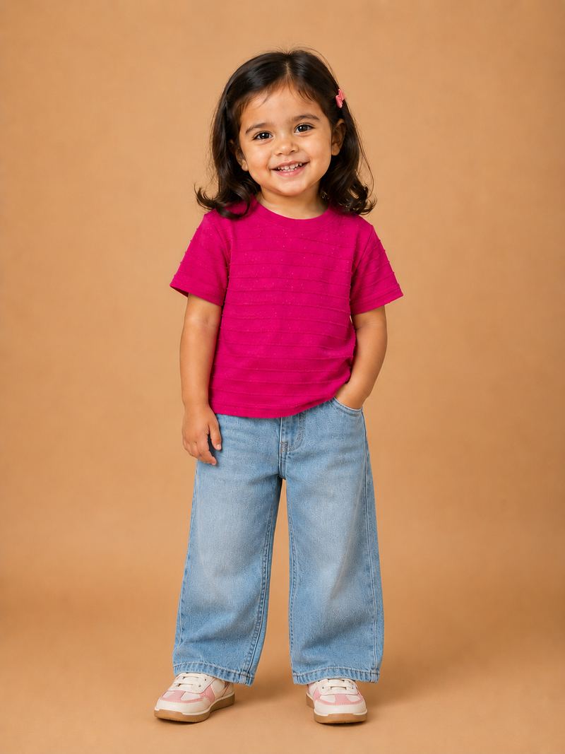 Fuchsia Sparkle Girls Textured T-Shirt-2