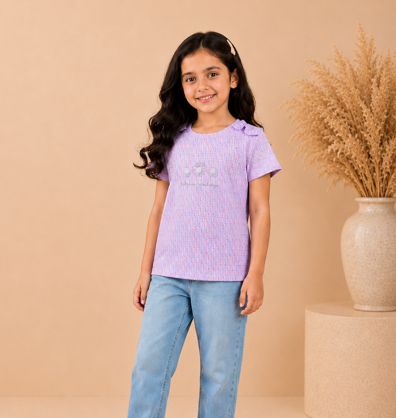 Lilac Blossom Girls Printed T-Shirt-2
