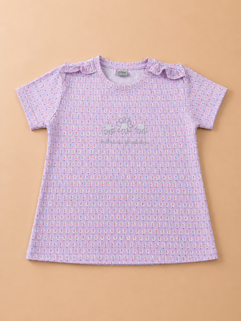 Lilac Blossom Girls Printed T-Shirt-1