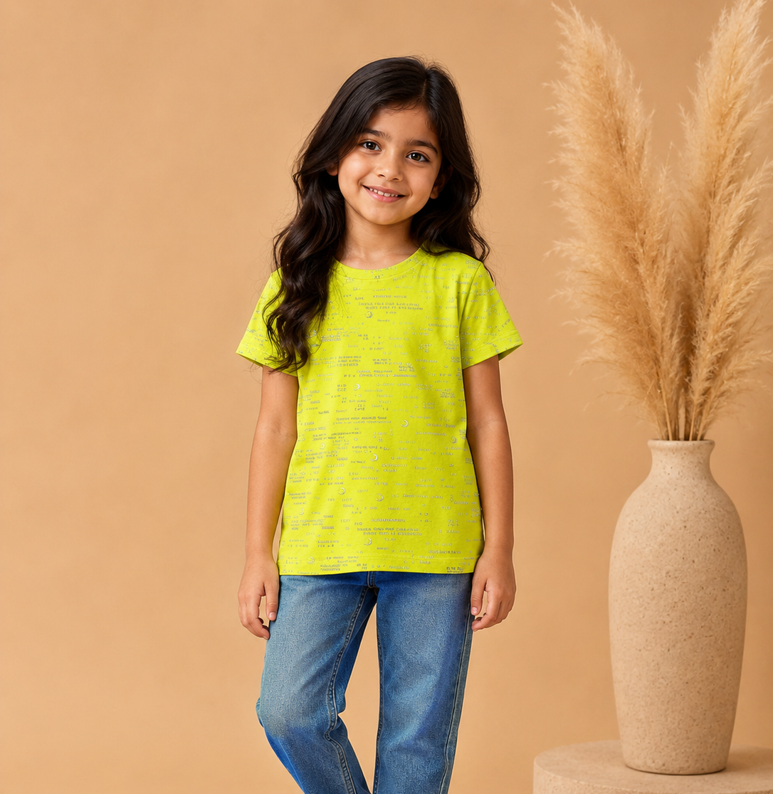 Lime Glow Girls Printed T-Shirt