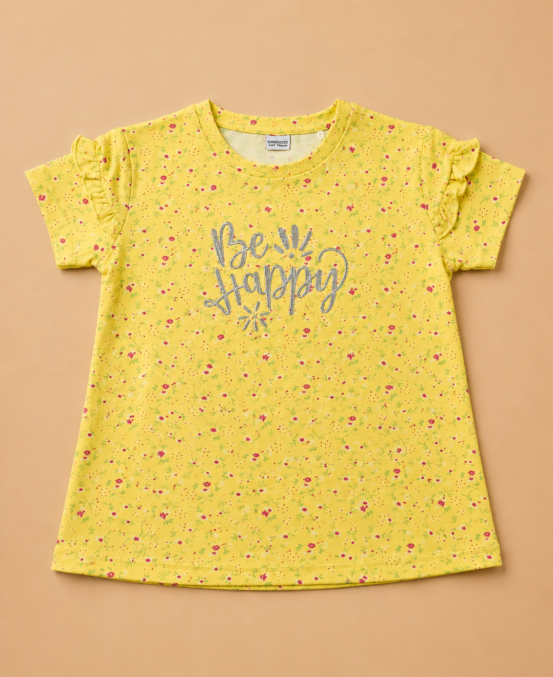 Be Happy Floral Girls T-Shirt-1