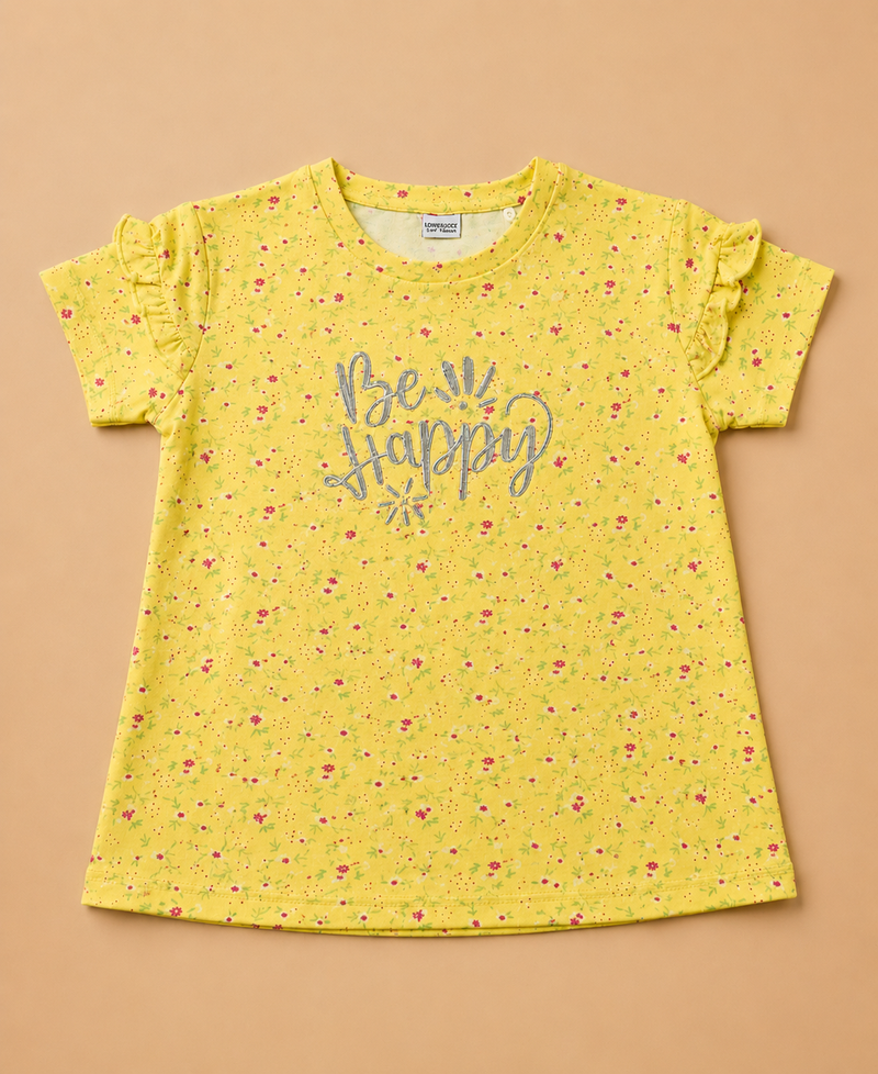Be Happy Floral Girls T-Shirt-1