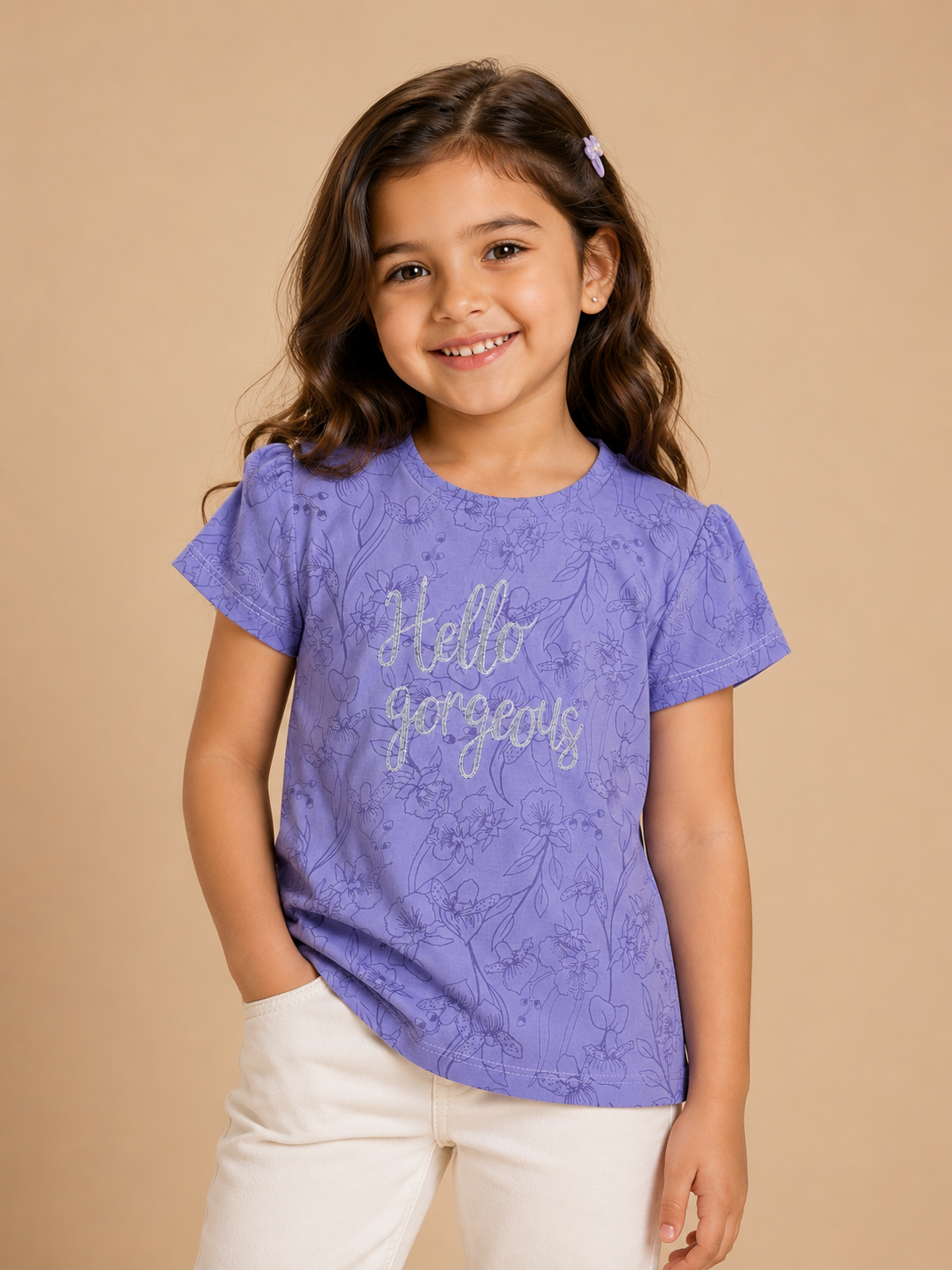 Hello Gorgeous Girls Floral T-Shirt-2