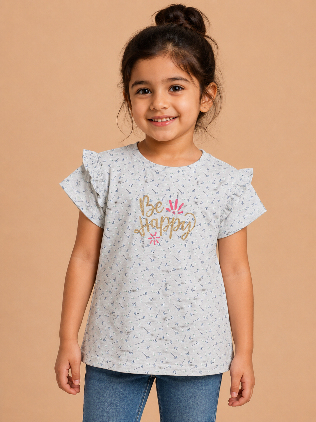 Be Happy Girls Printed T-Shirt-2