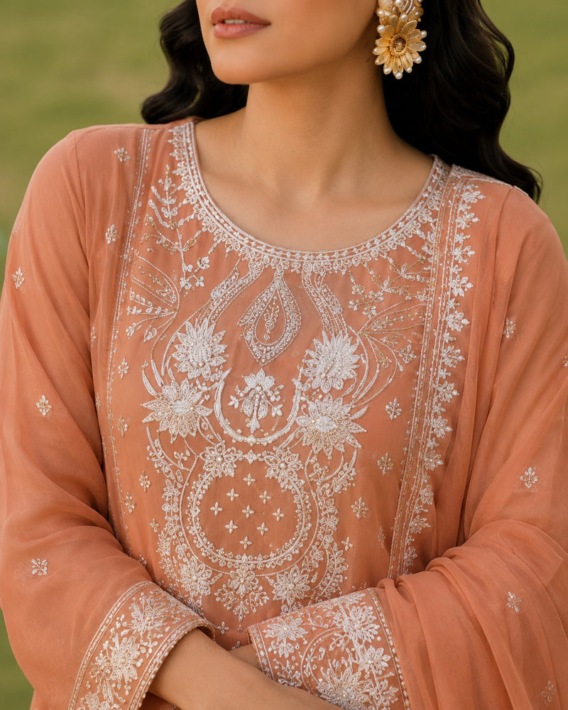Peach Blossom – Unstitched 3 Piece-2