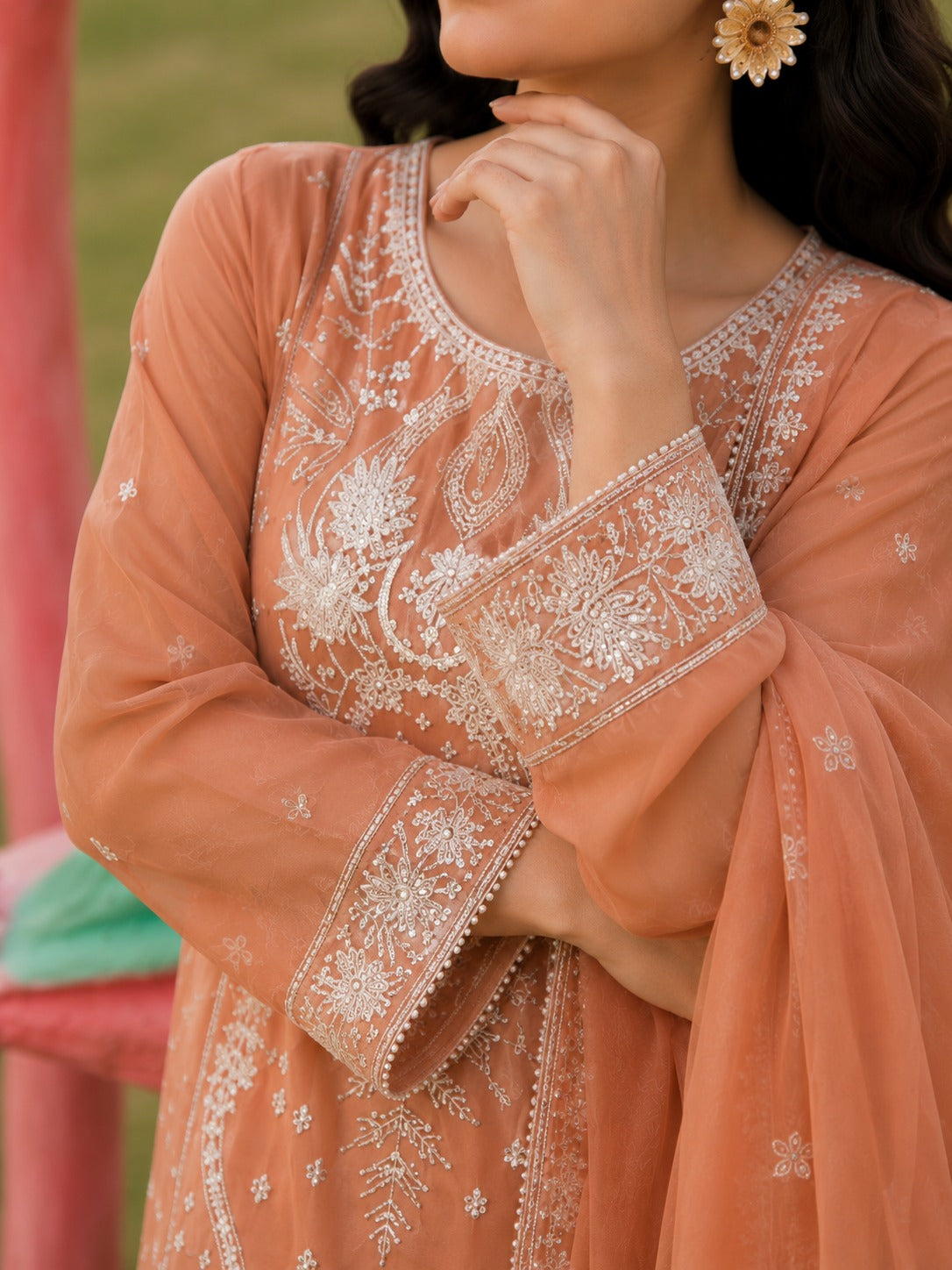 Peach Blossom – Unstitched 3 Piece-5