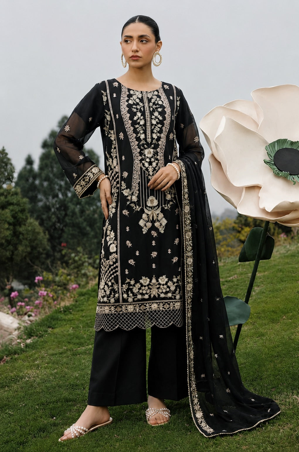 Noir Elegance – Unstitched 3 Piece