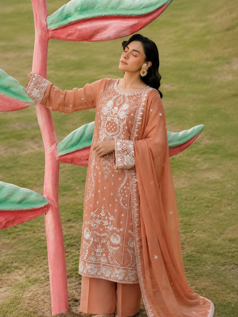 Peach Blossom – Unstitched 3 Piece-1