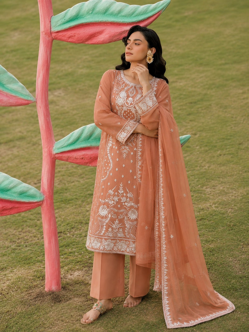 Peach Blossom – Unstitched 3 Piece-3
