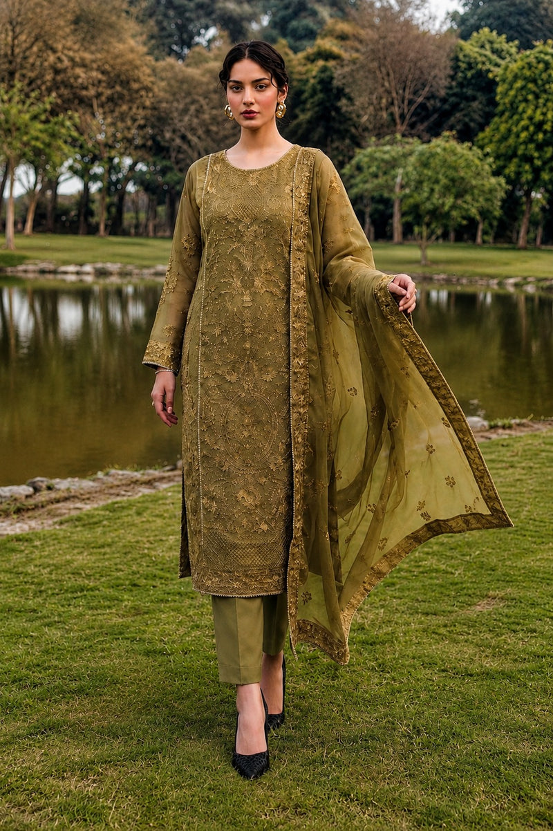 Olive Aura – Unstitched 3 Piece-4