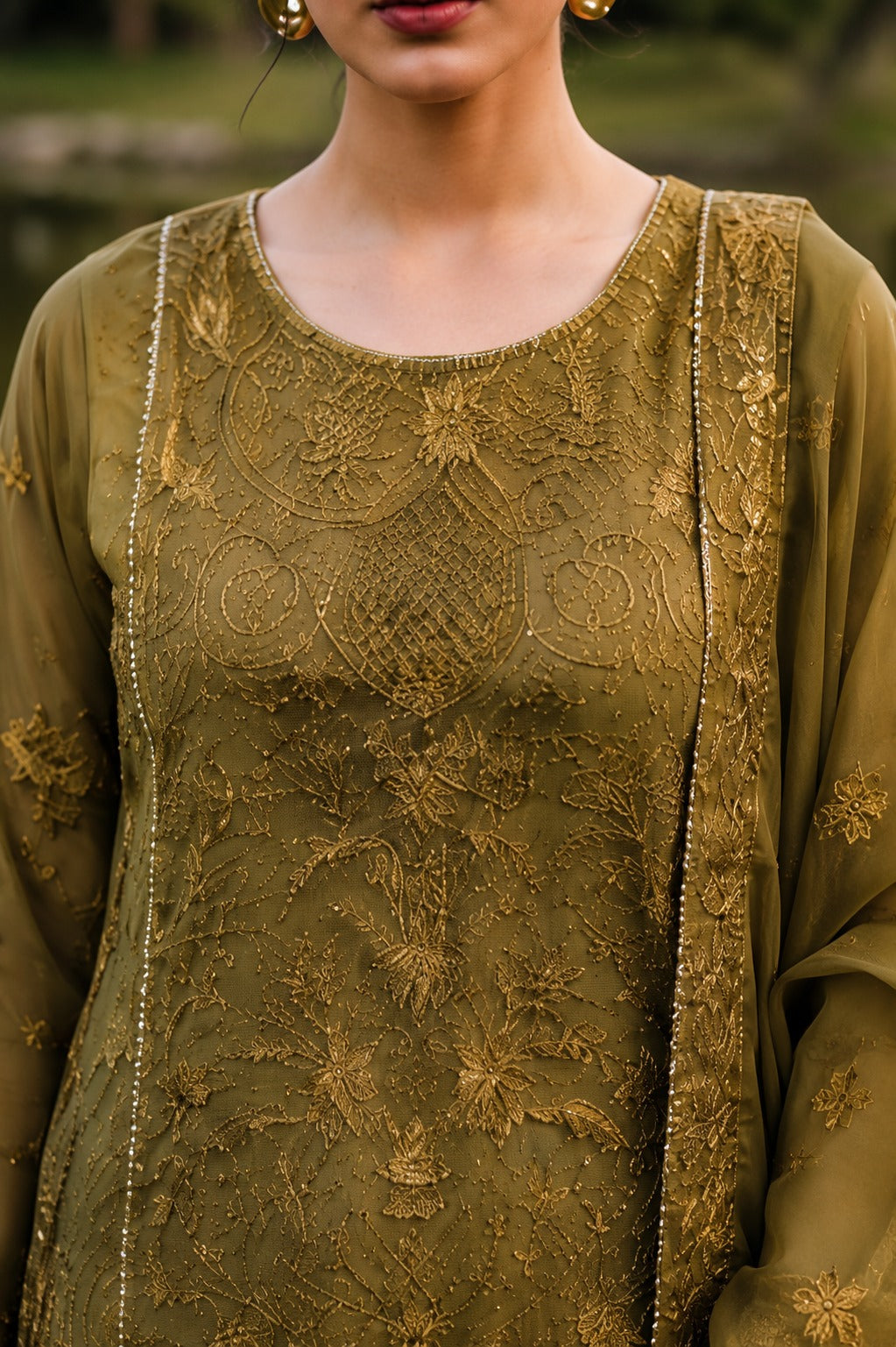 Olive Aura – Unstitched 3 Piece