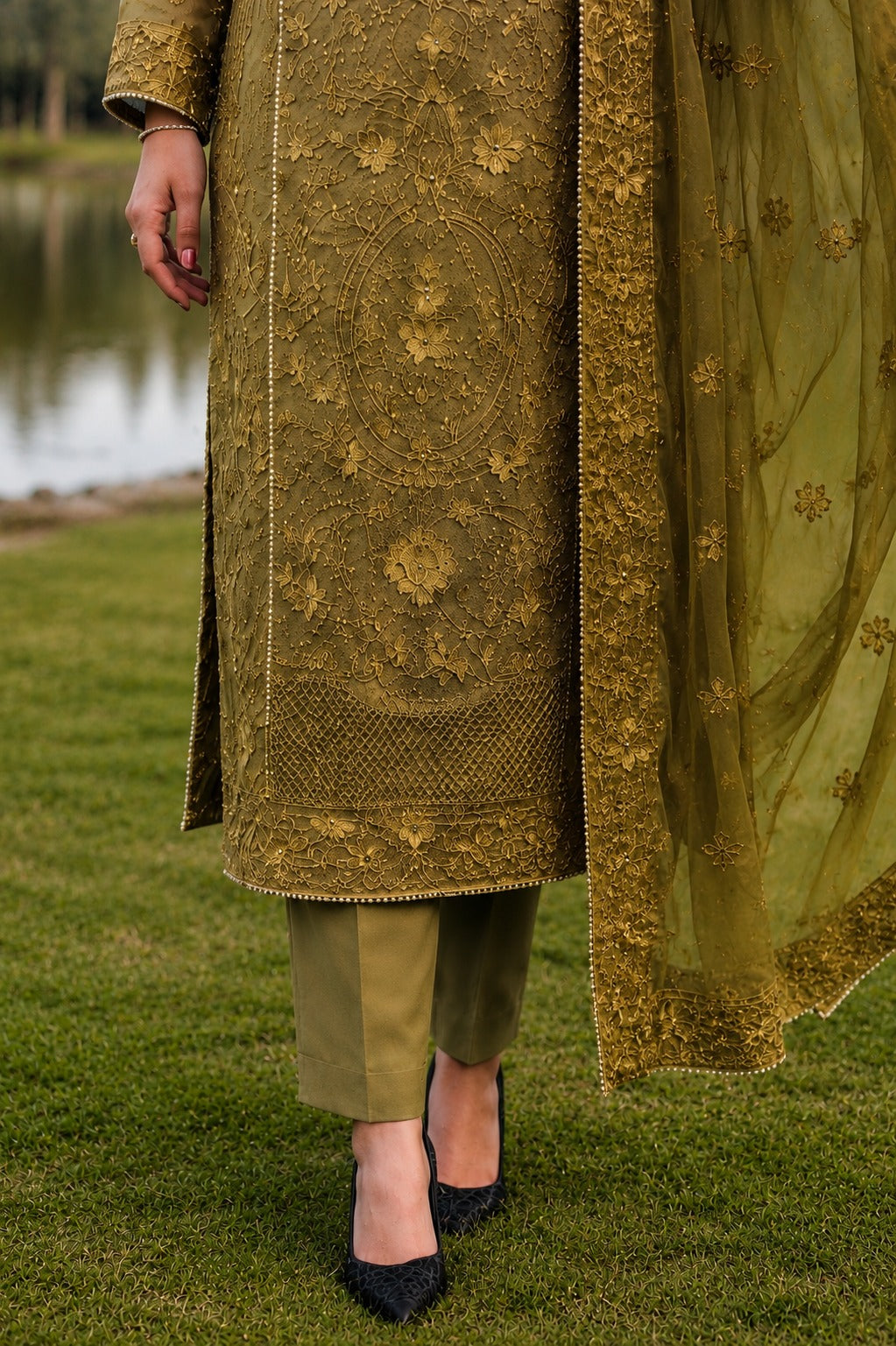 Olive Aura – Unstitched 3 Piece-3